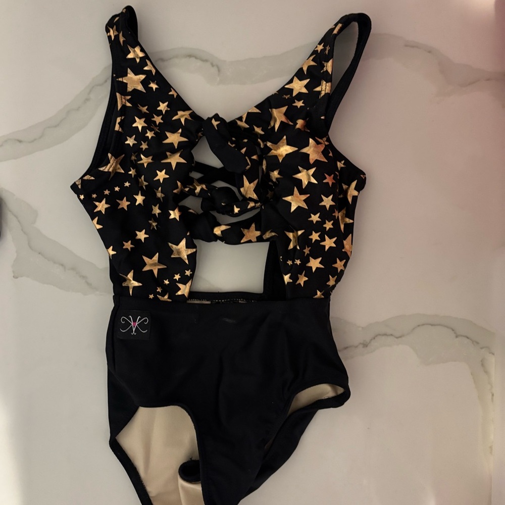 Kandi Kouture Black With Gold Stars Tie Front Dance Outfit